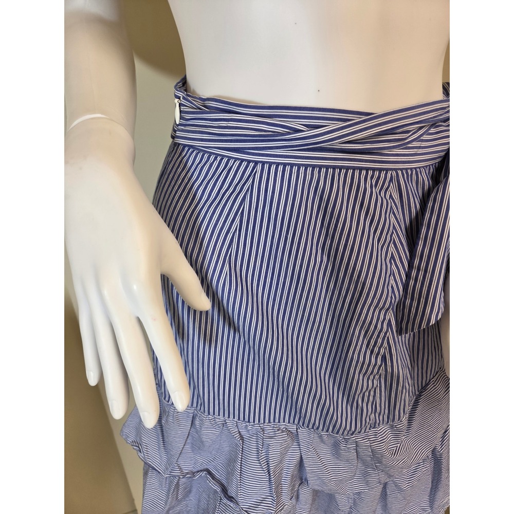 Parker Blue White Striped Cotton Ruffle Mini Skirt Side‎ Tie Wrap Small - Picture 4 of 12